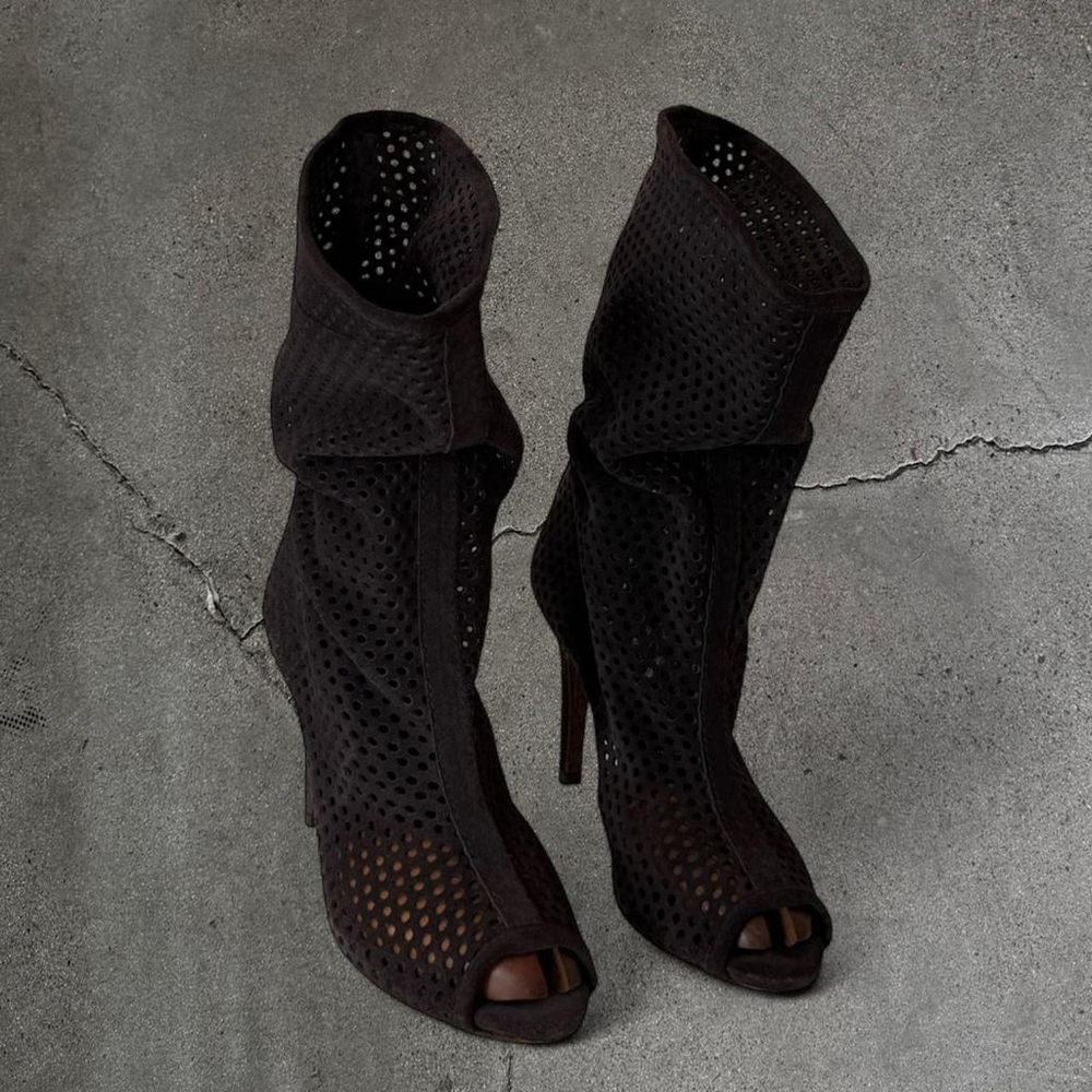 Pedro Garcia Suede Peep-Toe Slouchy Stiletto Booties